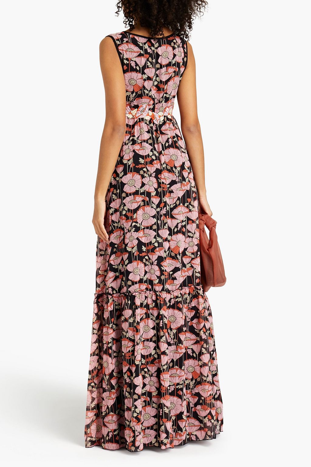 GIAMBA Embroidered gathered floral-print groergette maxi dress