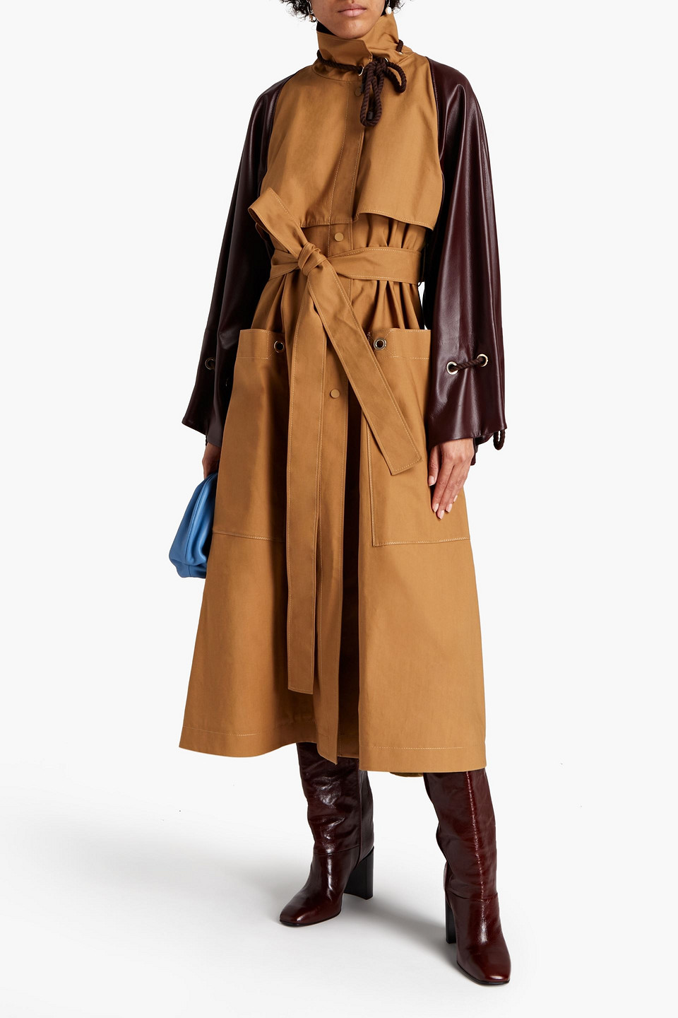 Roksanda Faux Leather-paneled Cotton Raincoat In Brown