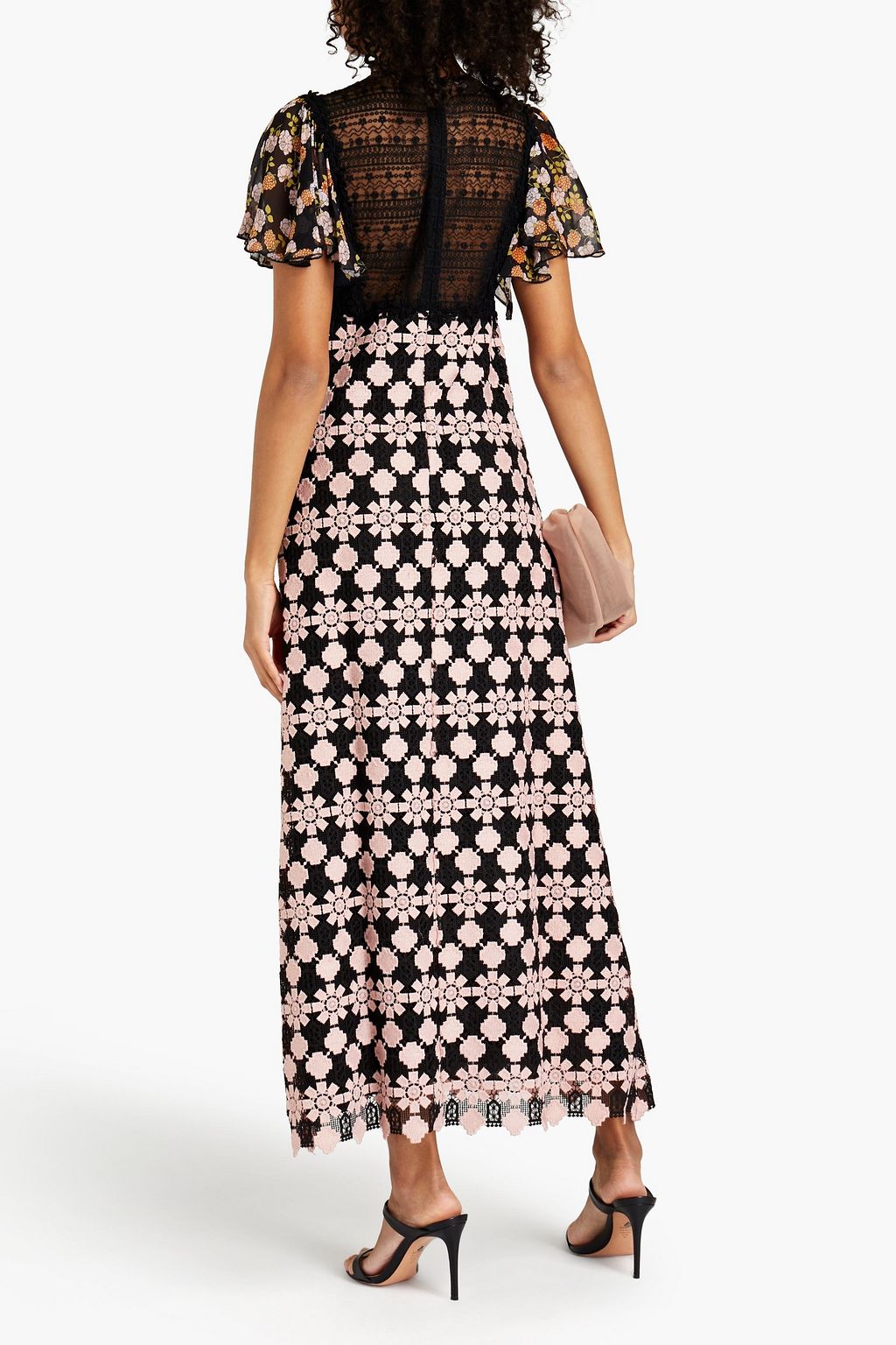 GIAMBA Guipure lace, embroidered tulle and floral-print georgette maxi dress