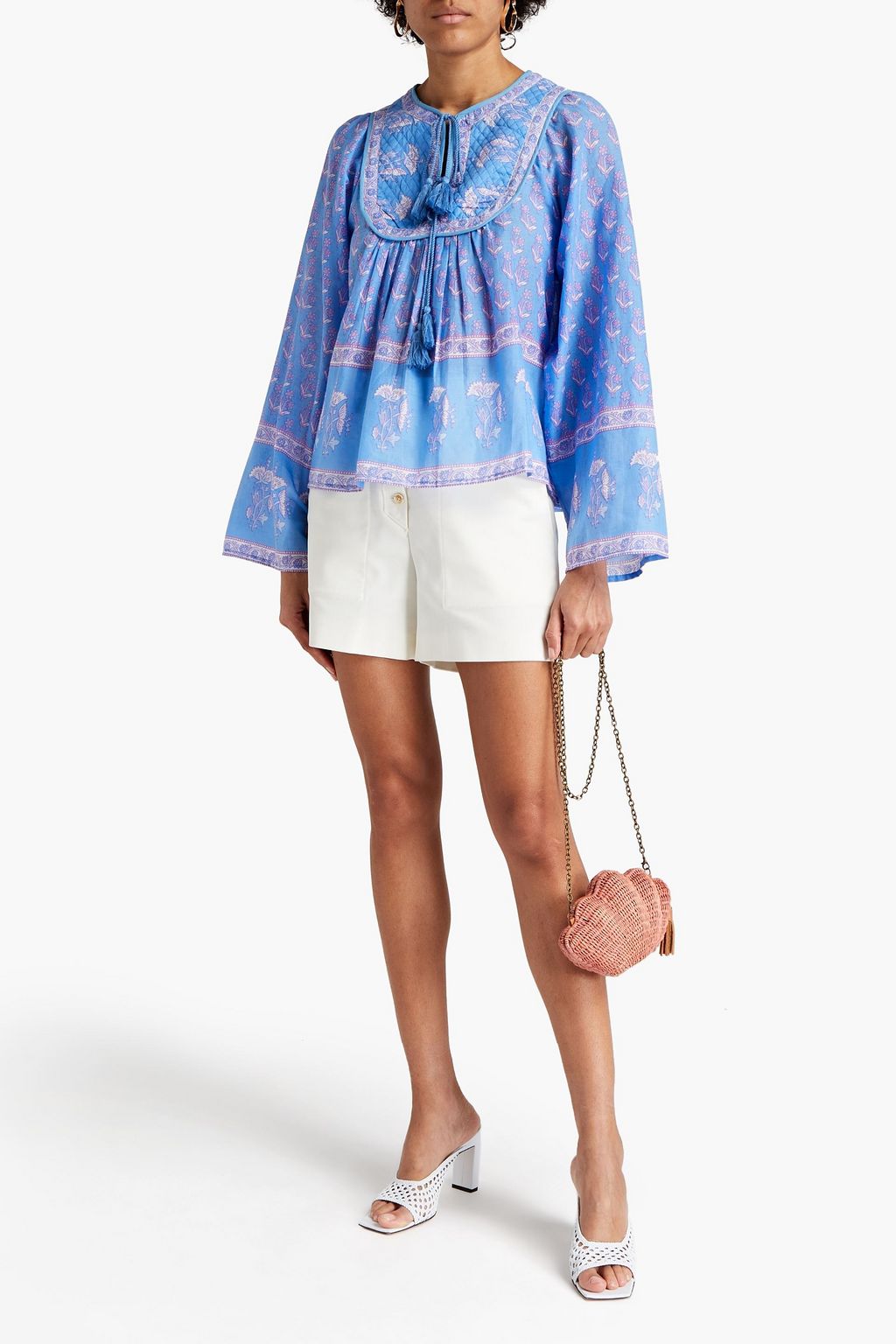 ANTIK BATIK Tasseled floral-print cotton blouse
