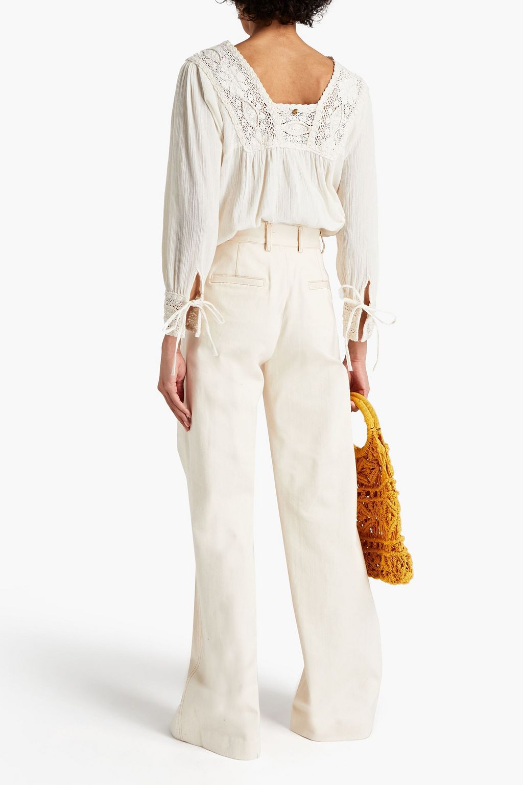 ANTIK BATIK Lucia crochet-trimmed crinkled cotton-gauze blouse