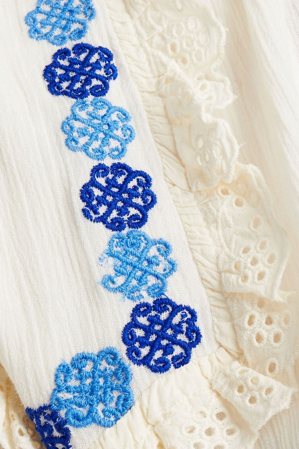 ANTIK BATIK Pietro ruffle-trimmed embroidered cotton-gauze blouse