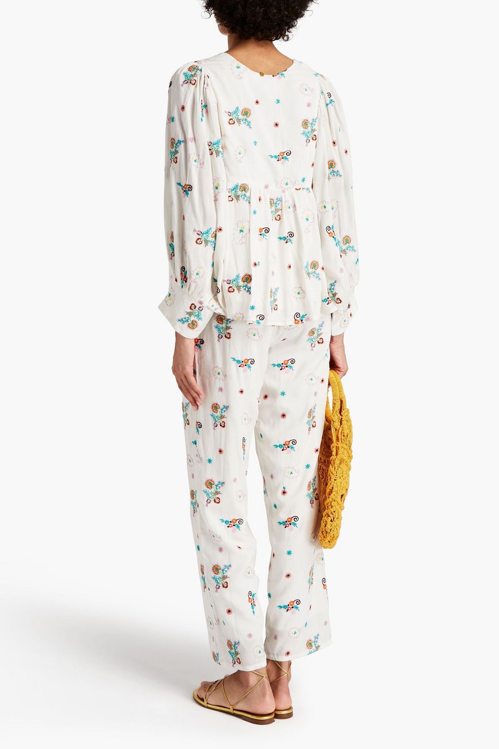 ANTIK BATIK Houla gathered embroidered voile blouse