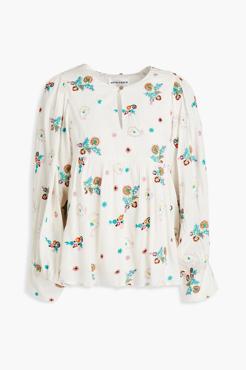 Antik Batik Houla gathered embroidered voile blouse