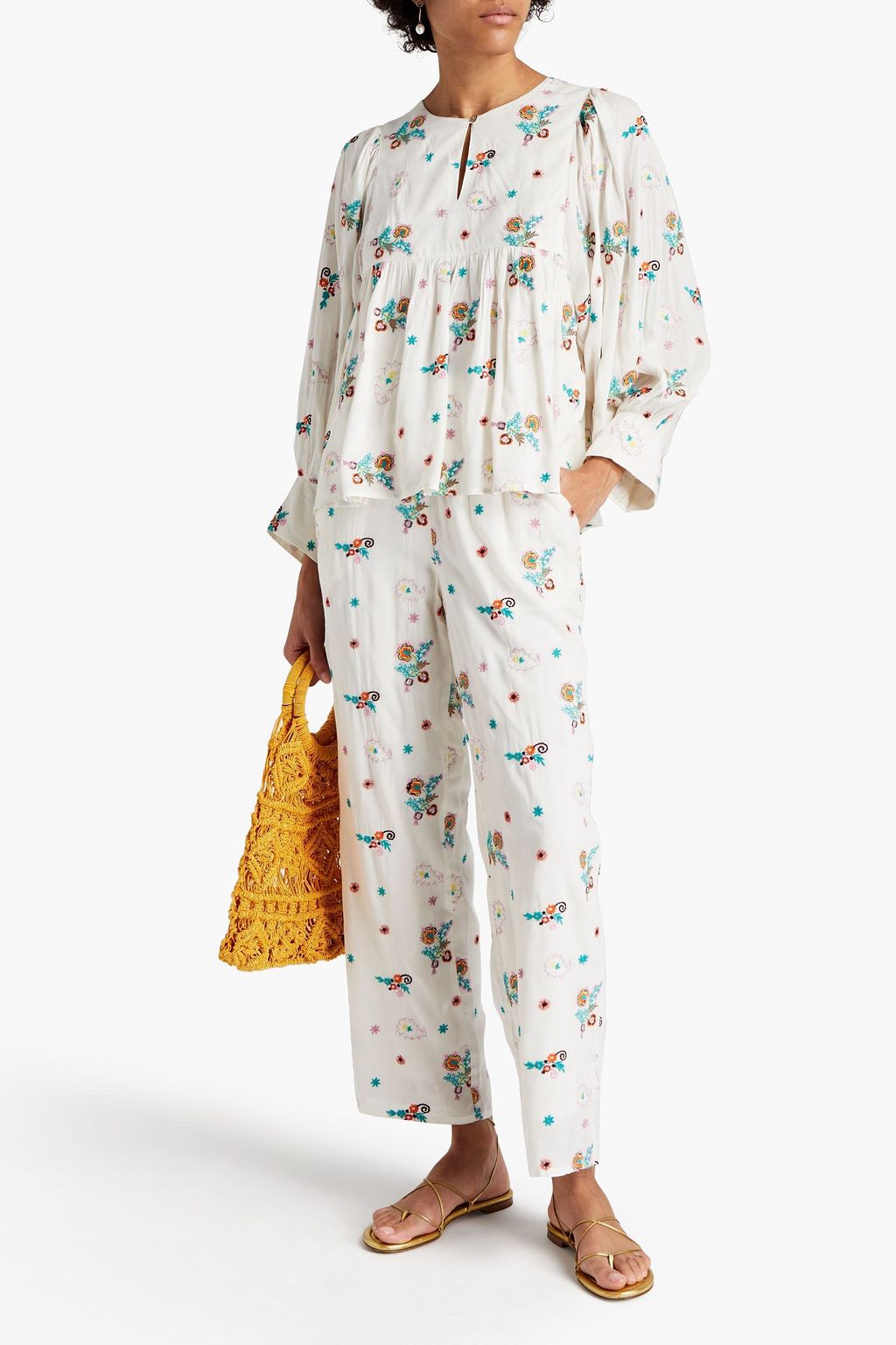 ANTIK BATIK Houla gathered embroidered voile blouse