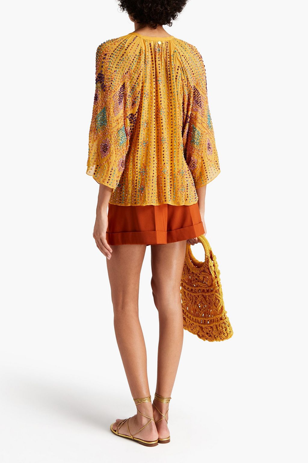ANTIK BATIK Gathered embellished gauze blouse
