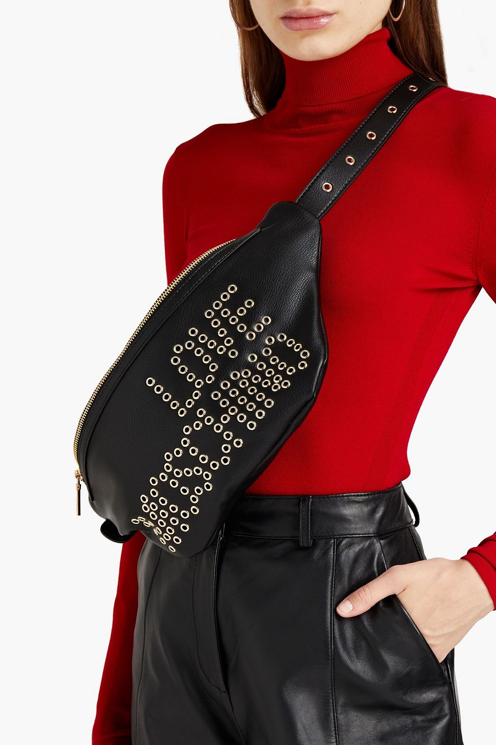LOVE MOSCHINO Eyelet-embellished faux textured-leather belt bag