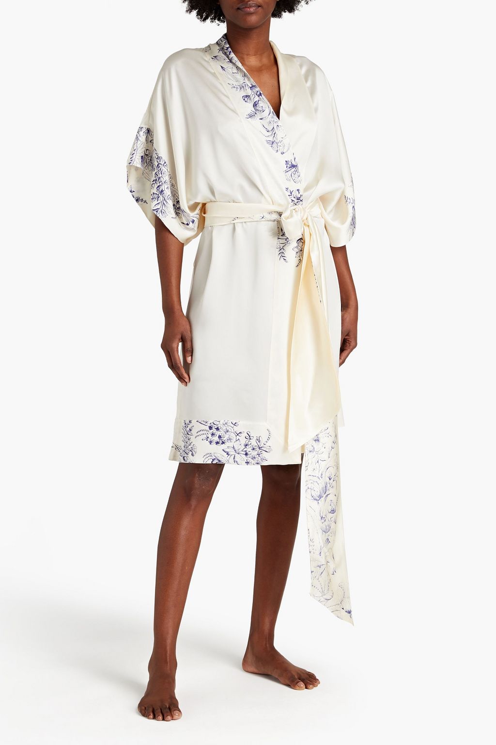 CARINE GILSON Belted floral-print silk-satin kimono