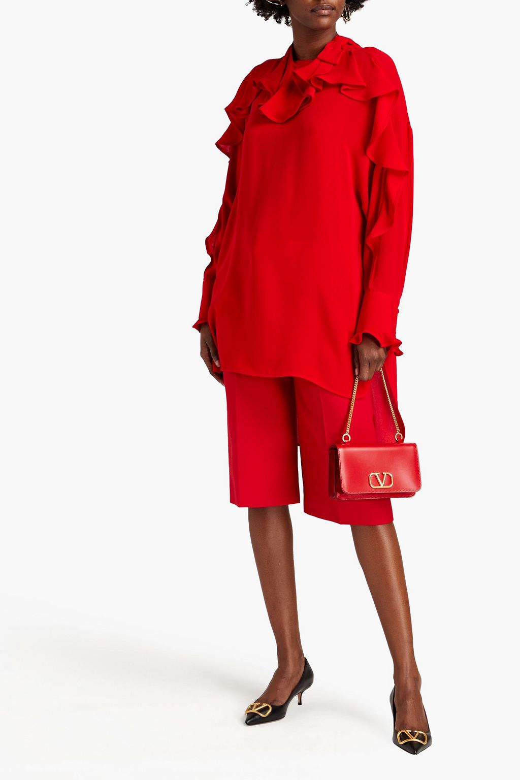 VALENTINO GARAVANI Ruffled silk-crepe top