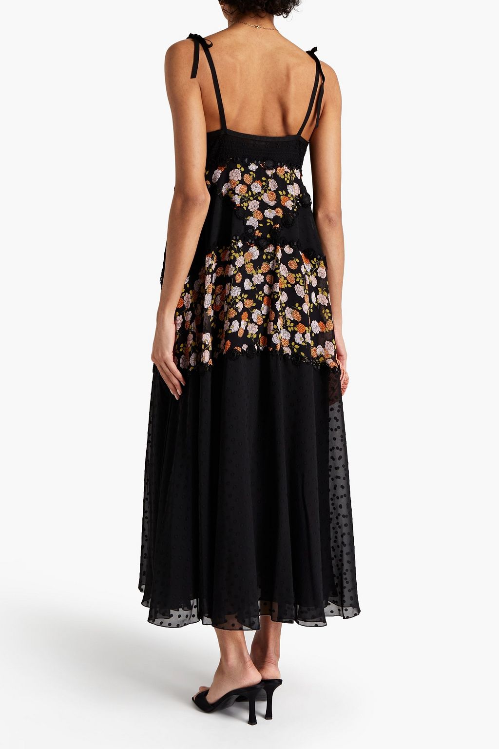 GIAMBATTISTA VALLI Lace-trimmed fil coupé and floral-print chiffon midi dress