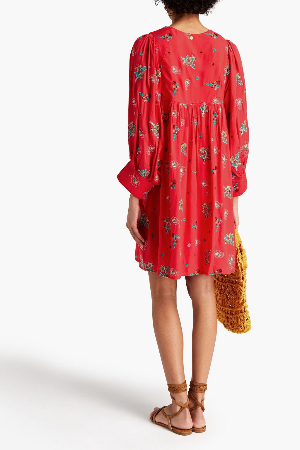 ANTIK BATIK Gathered embroidered woven mini dress