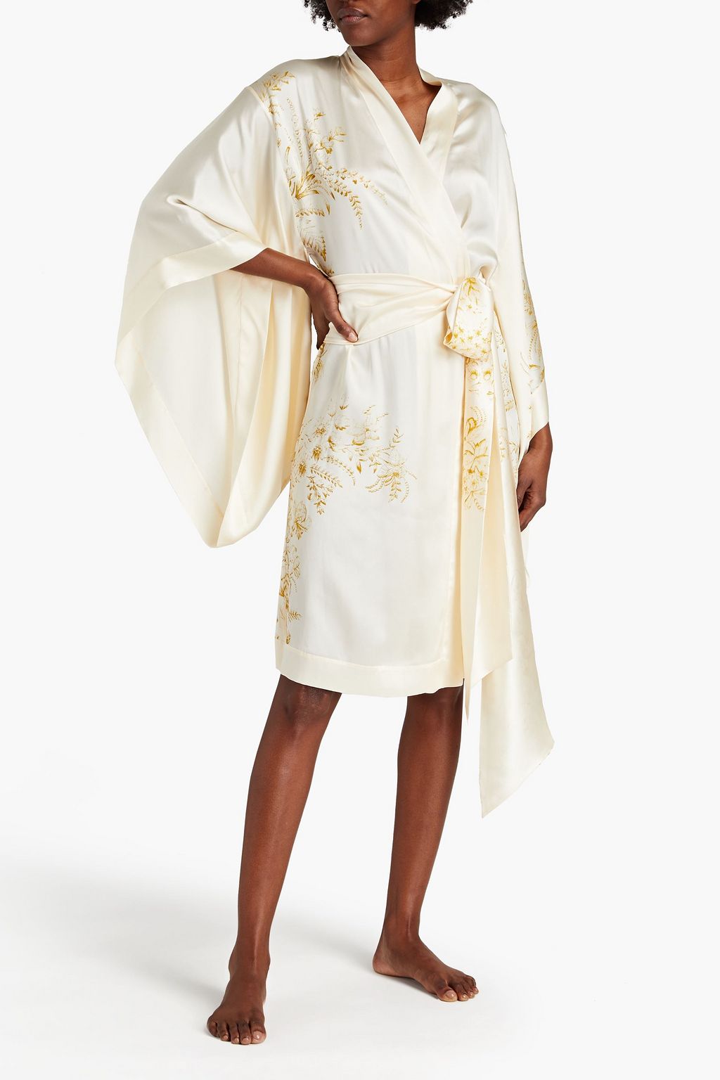 CARINE GILSON Belted floral-print silk-satin kimono