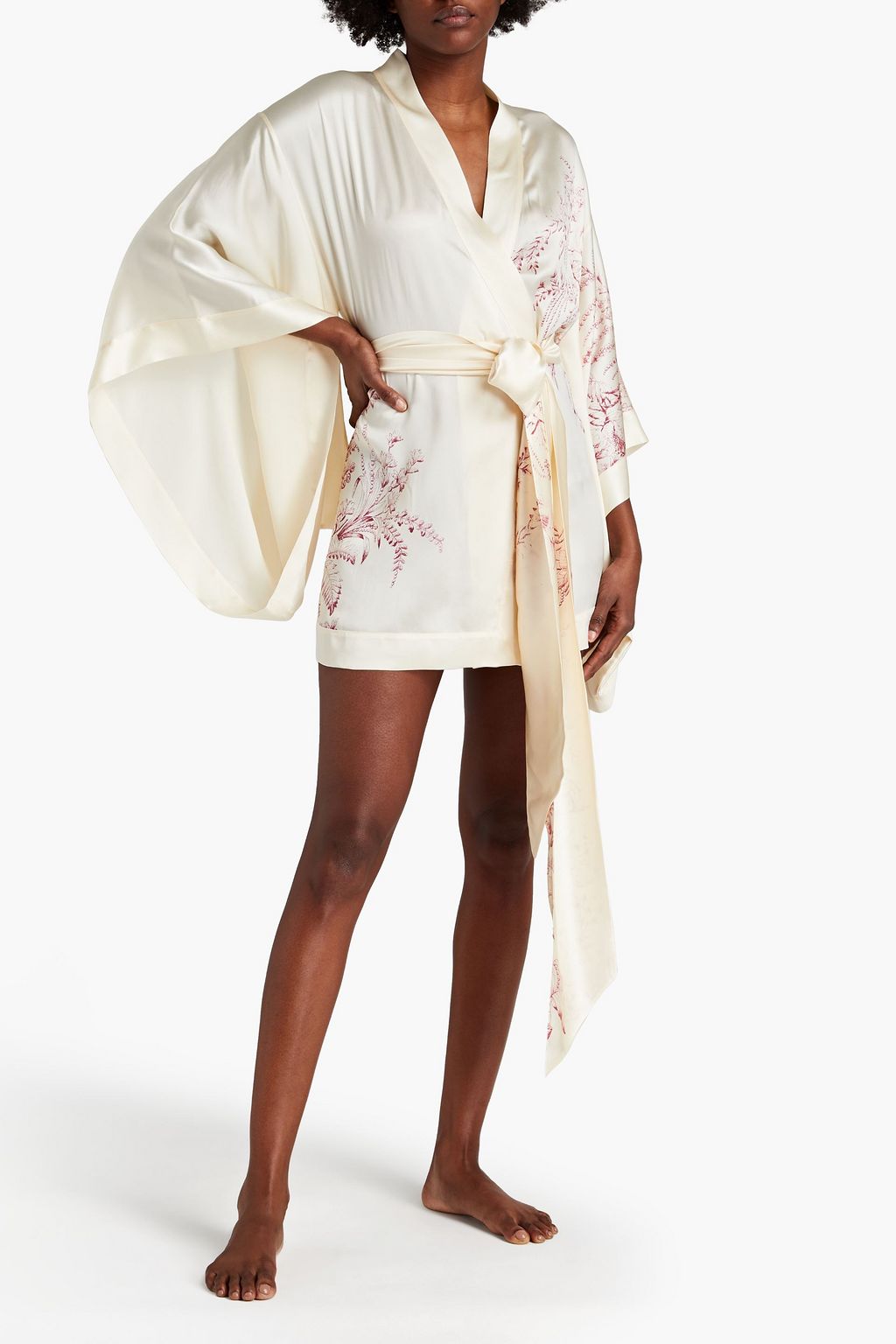 CARINE GILSON Belted floral-print silk-satin kimono