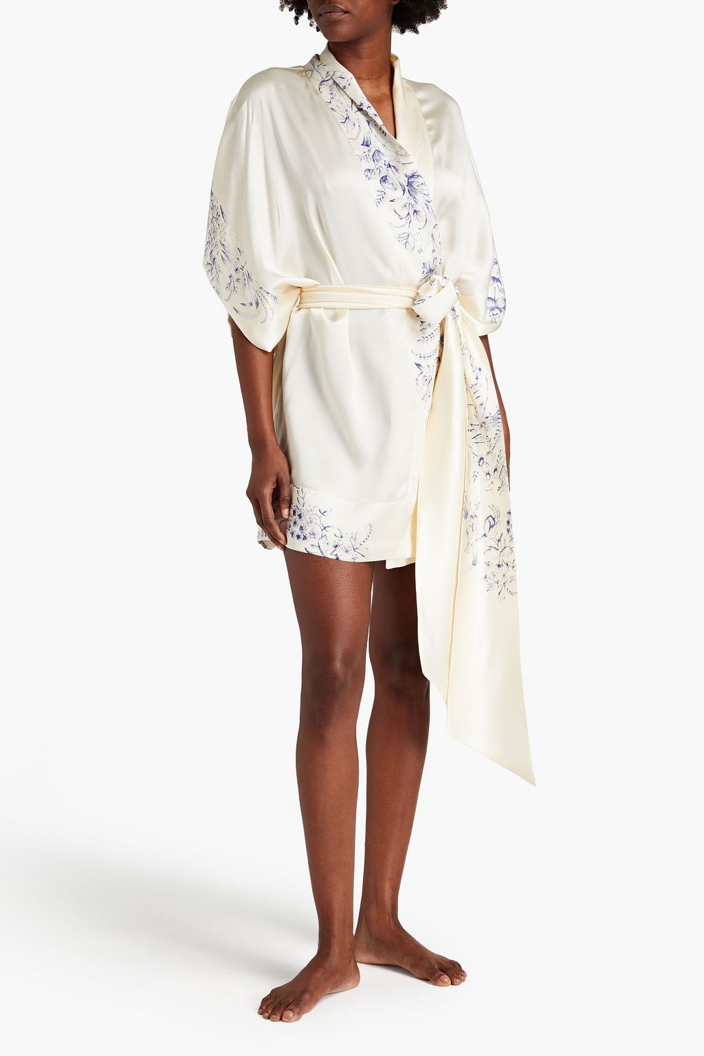 CARINE GILSON Belted floral-print silk-satin kimono