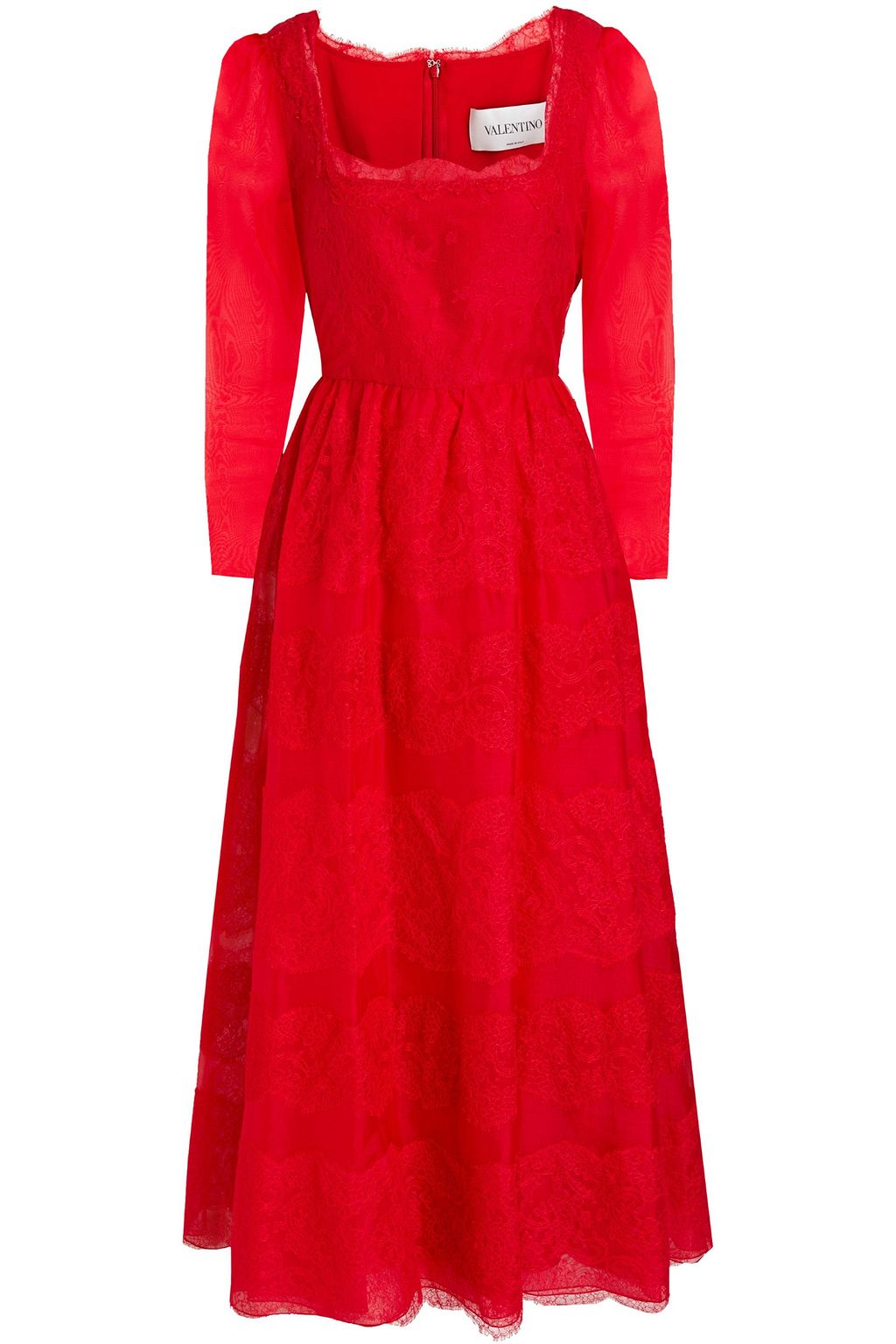 VALENTINO GARAVANI Silk organza-paneled corded lace midi dress THE OUTNET