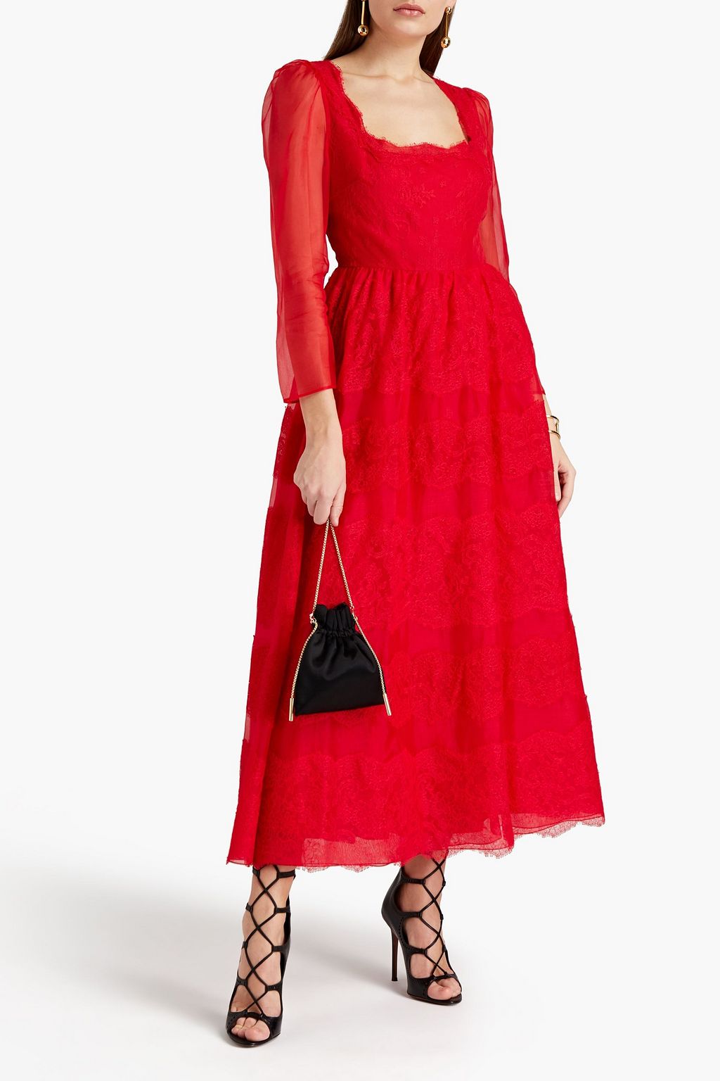 VALENTINO GARAVANI Silk organza-paneled corded lace midi dress | THE OUTNET