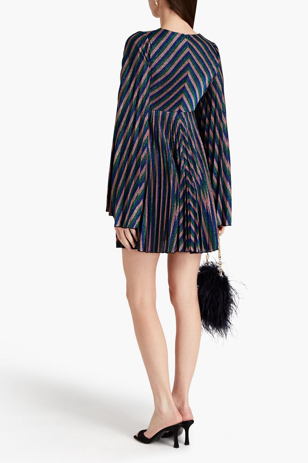 GIAMBA Pleated striped lamé mini dress