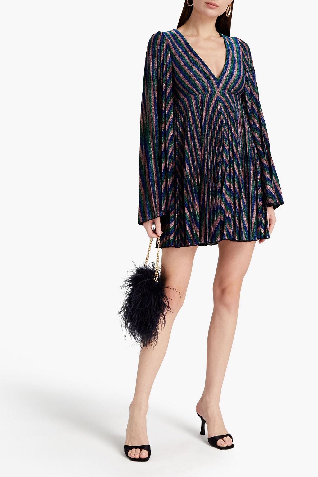 GIAMBA Pleated striped lamé mini dress