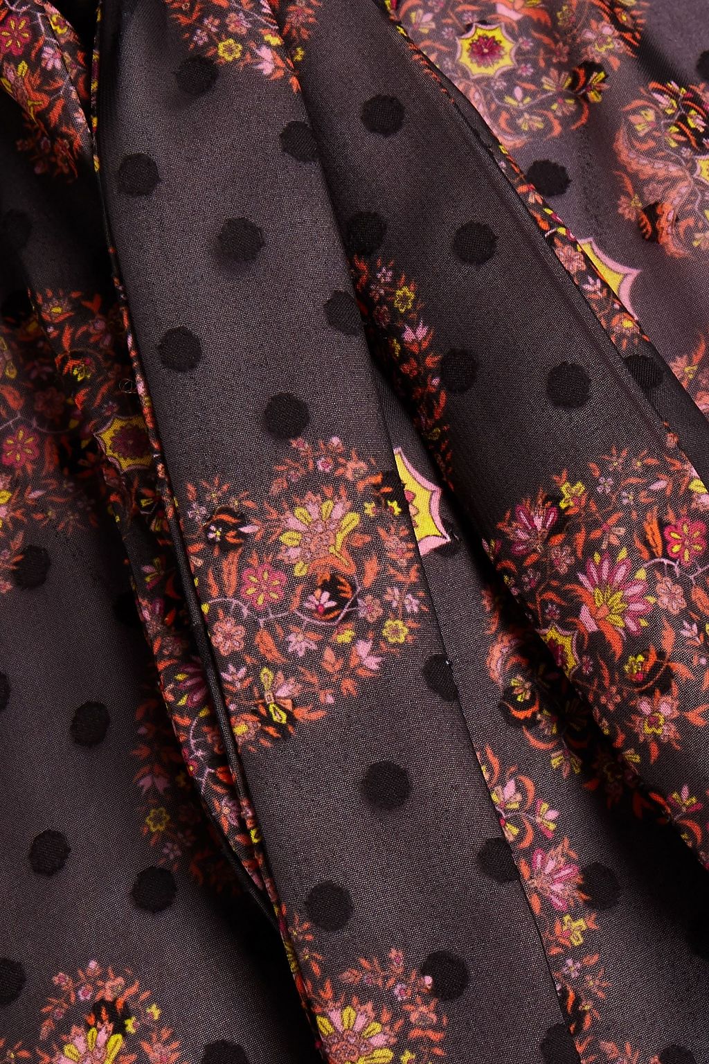 GIAMBA Cape-effect pussy-bow printed fil coupé chiffon midi dress