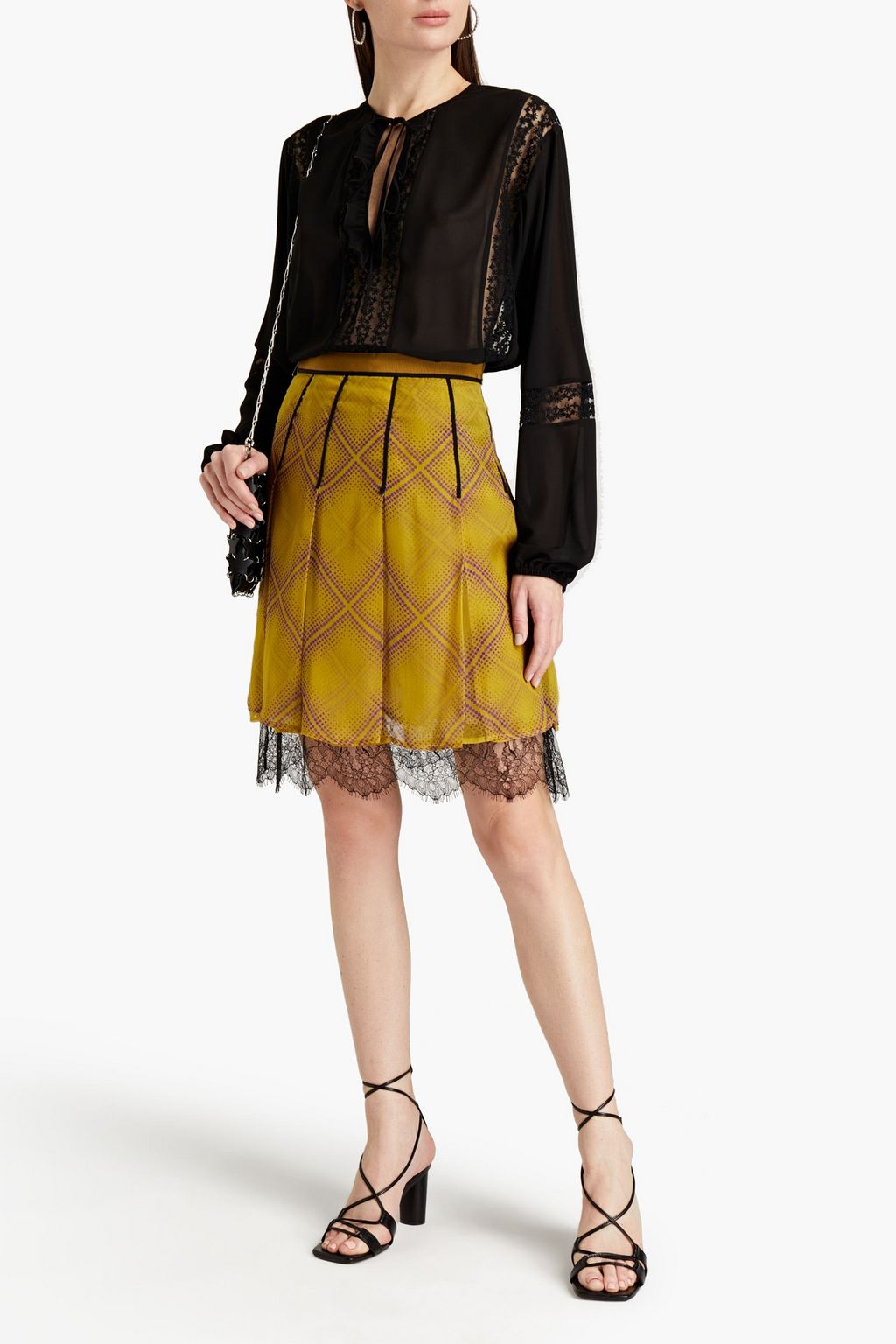 GIAMBATTISTA VALLI Lace-trimmed polka-dot silk-chiffon skirt