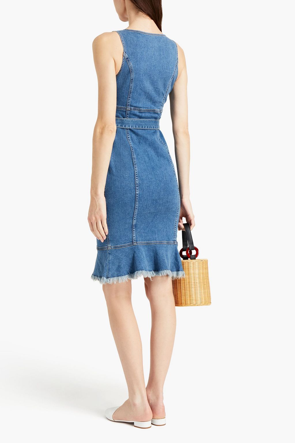 MELISSA ODABASH Ruby belted frayed denim dress