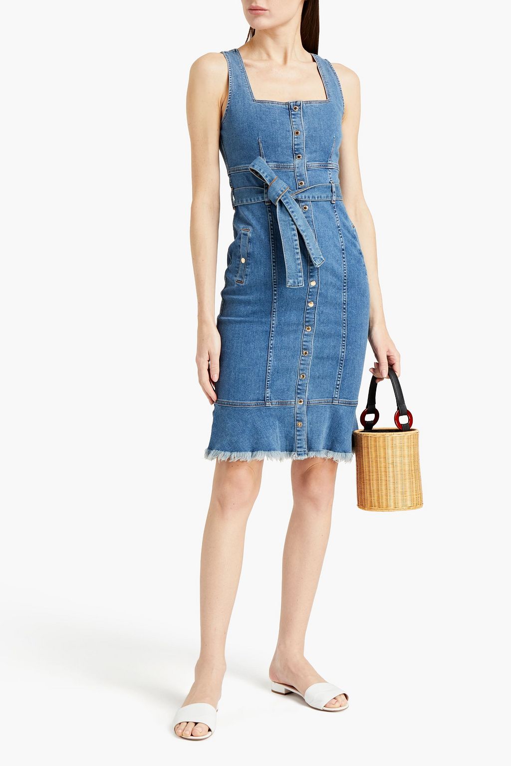 MELISSA ODABASH Ruby belted frayed denim dress