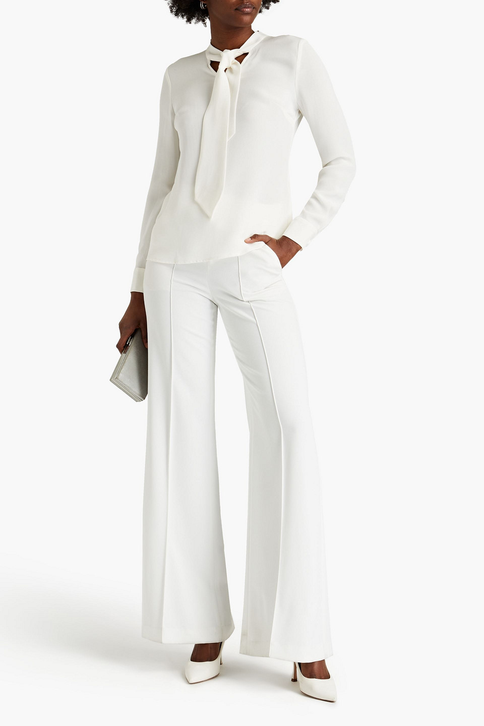 Goat Kara Tie-neck Cutout Silk Crepe De Chine Blouse In White