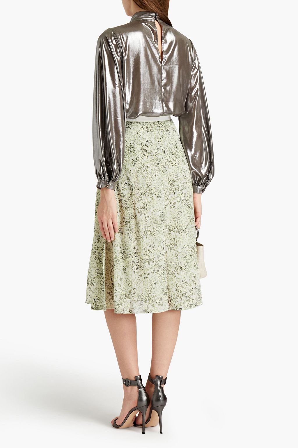 GIAMBATTISTA VALLI Grosgrain-trimmed printed silk-crepe skirt
