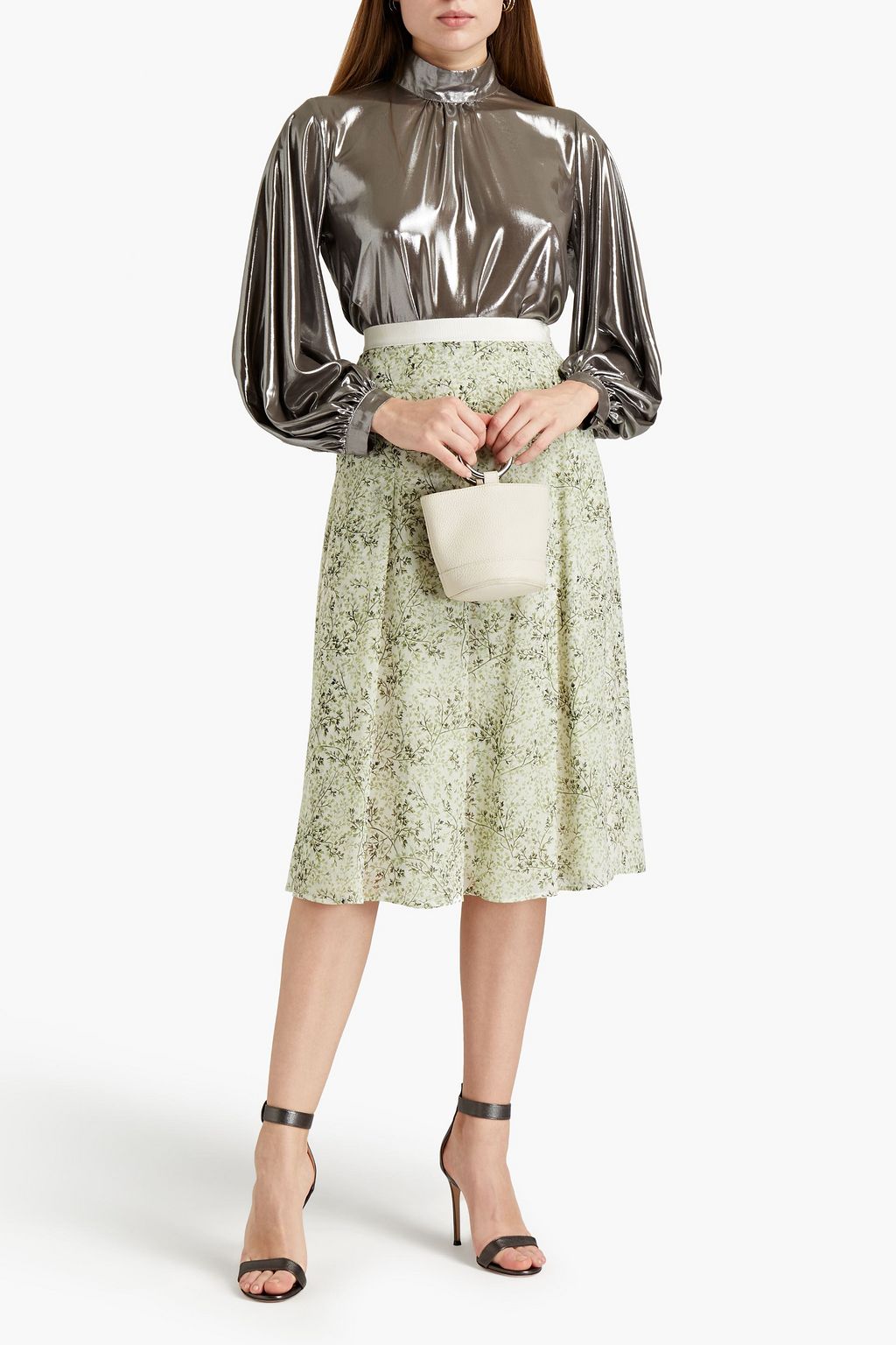 GIAMBATTISTA VALLI Grosgrain-trimmed printed silk-crepe skirt