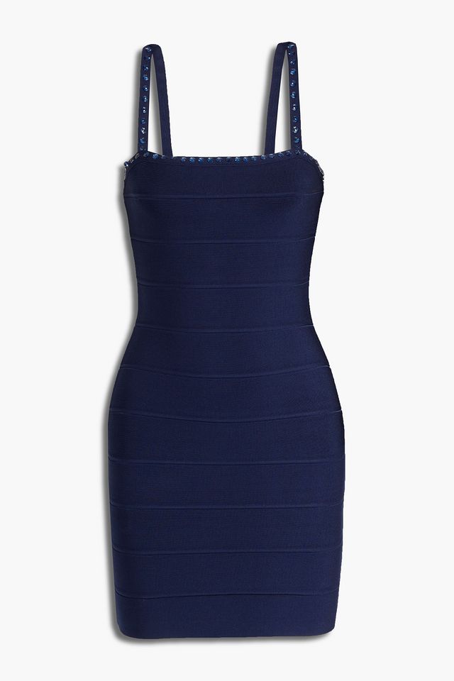 Crystal-trimmed bandage mini dress