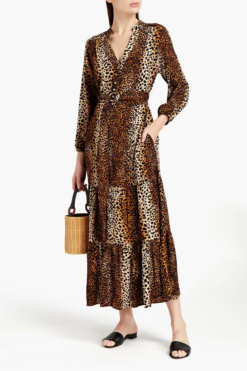 MELISSA ODABASH Sonja belted leopard-print mousseline maxi dress
