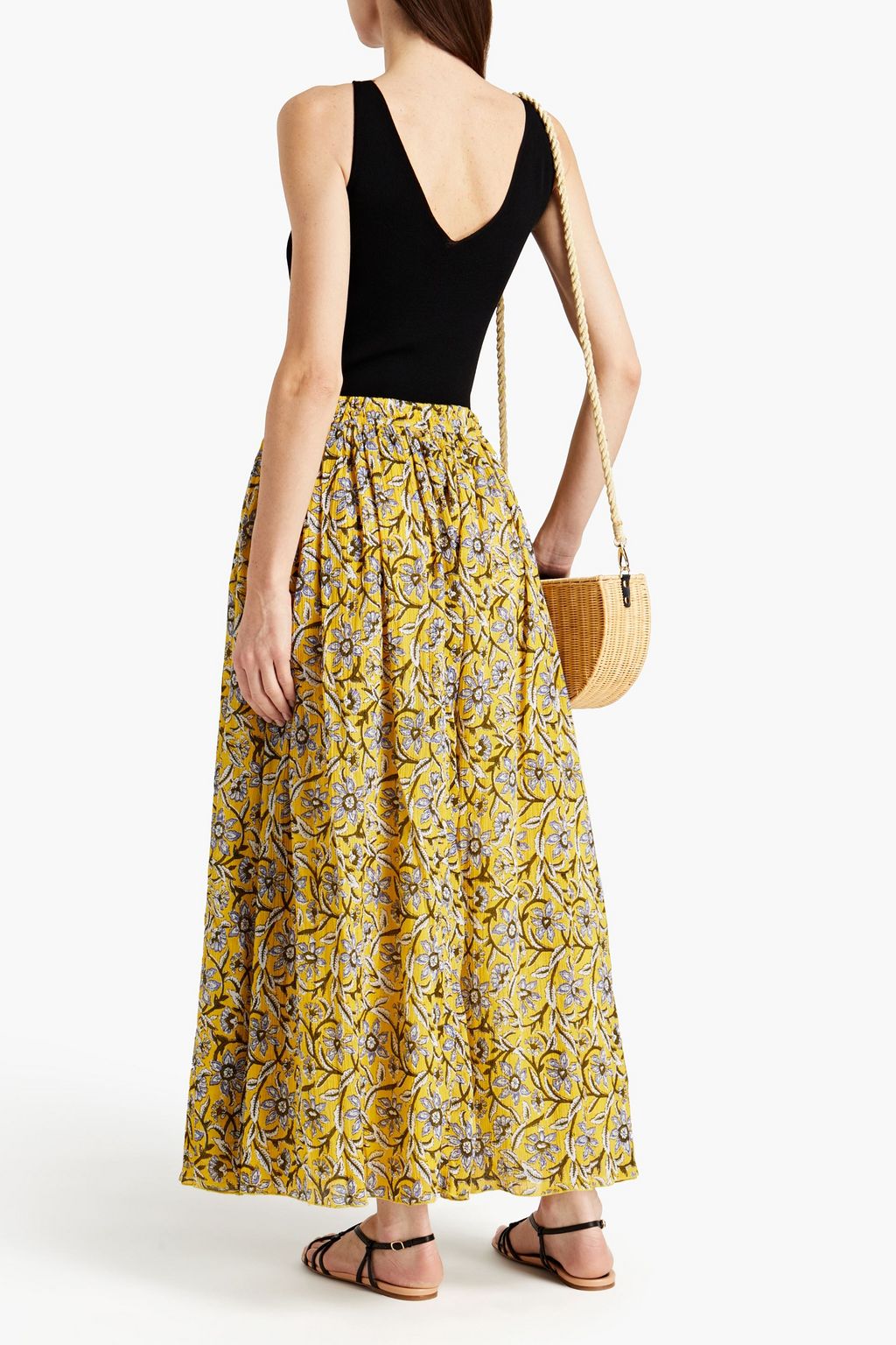 ANTIK BATIK Maria braid-trimmed floral-print cotton-crepon maxi skirt