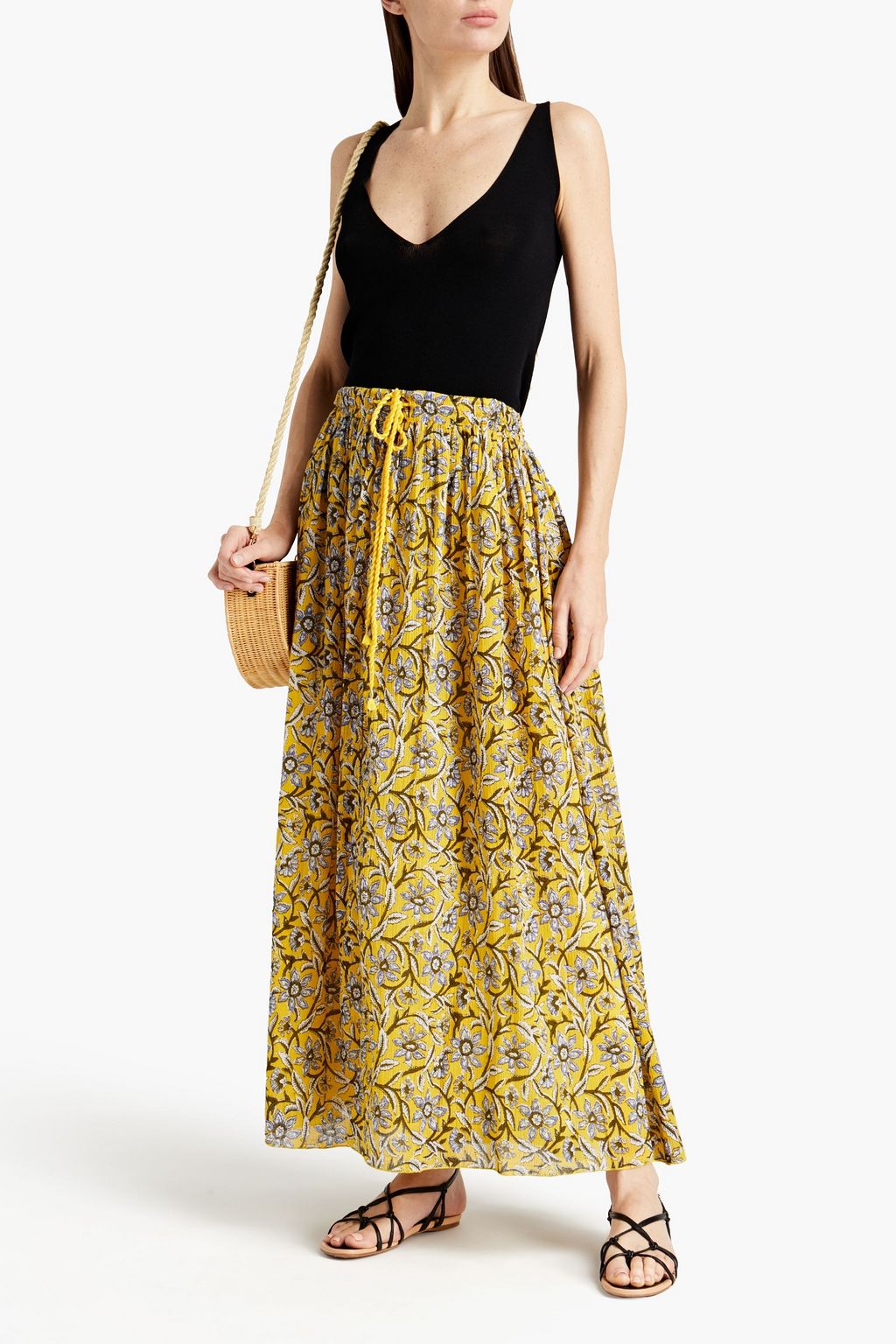 ANTIK BATIK Maria braid-trimmed floral-print cotton-crepon maxi skirt