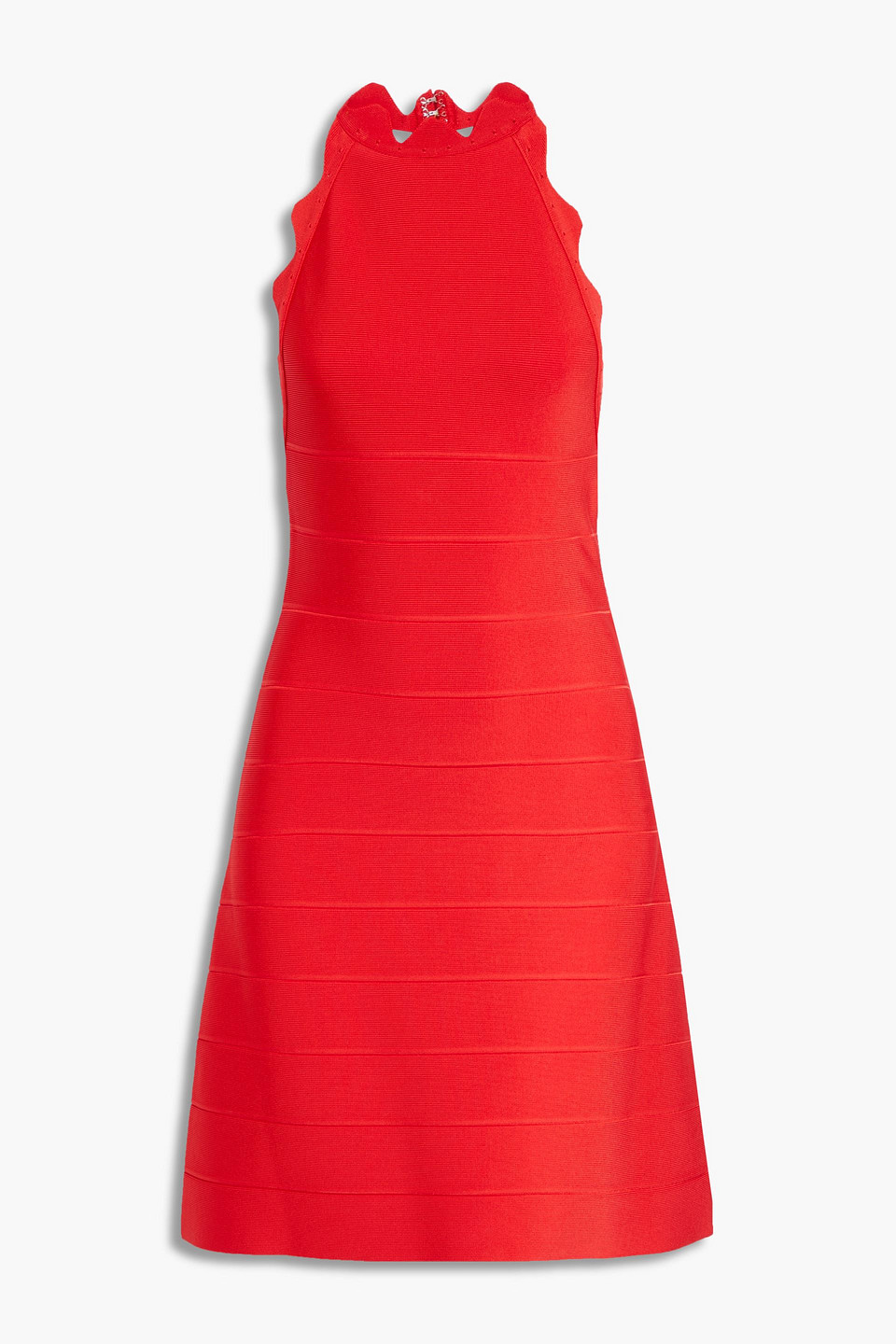 hervé léger - scalloped bandage halterneck dress - red - m