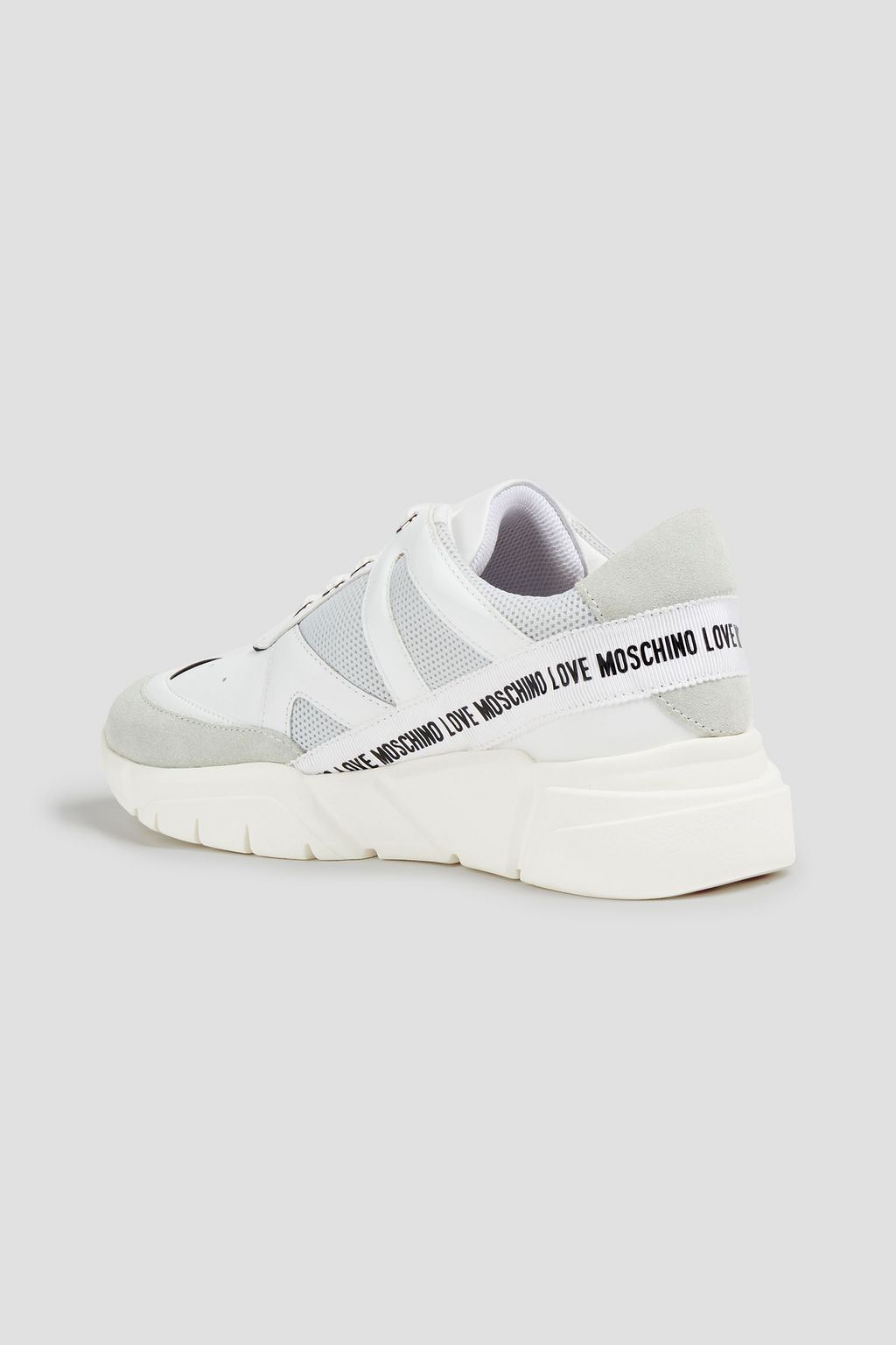 LOVE MOSCHINO Suede-trimmed leather and mesh exaggerated-sole sneakers