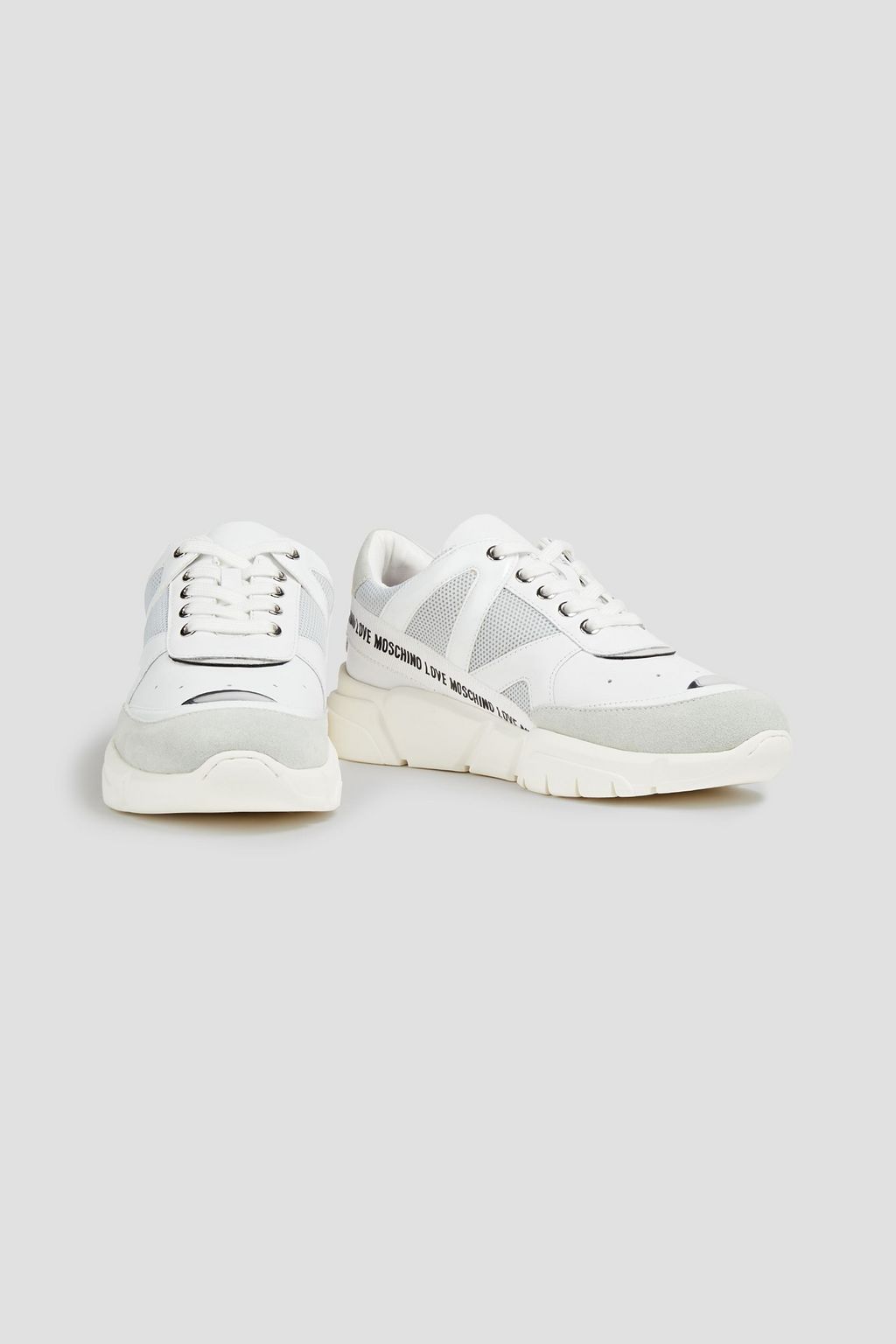 LOVE MOSCHINO Suede-trimmed leather and mesh exaggerated-sole sneakers
