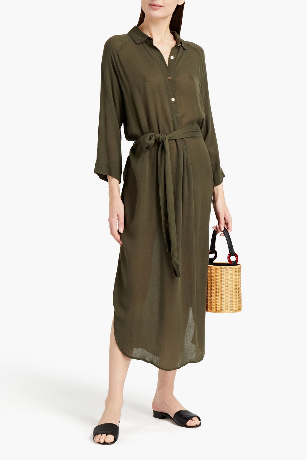 MELISSA ODABASH Alesha belted crinkled-gauze midi dress