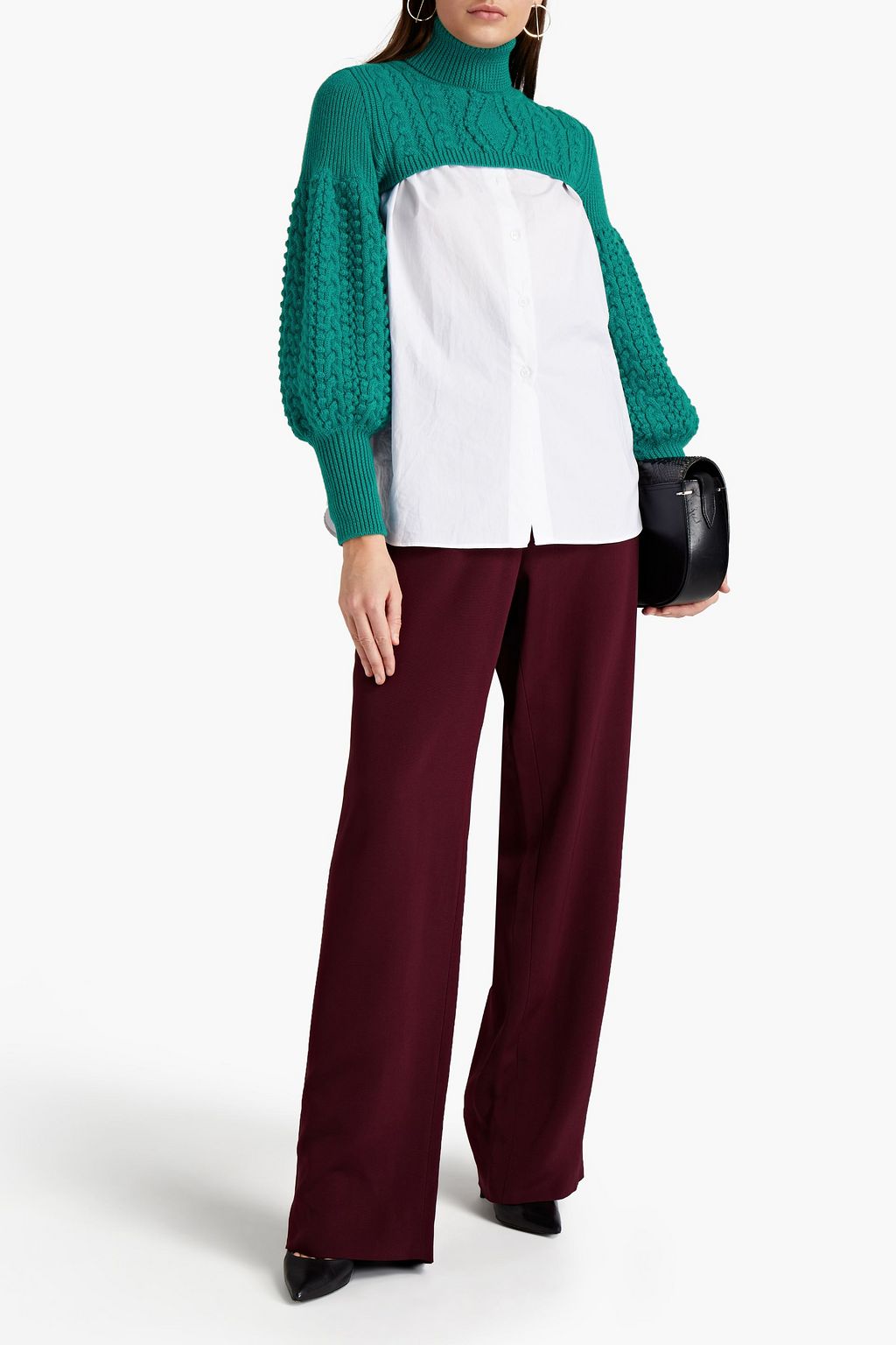 VALENTINO GARAVANI Cable-knit wool turtleneck shrug sweater