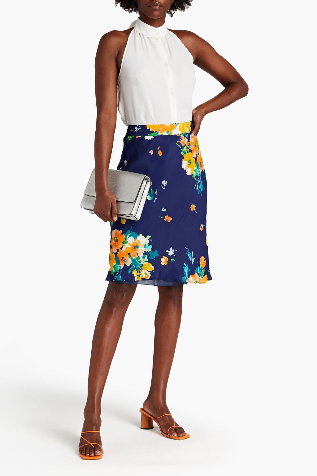 BOUTIQUE MOSCHINO Bow-detailed crepe de chine halterneck top