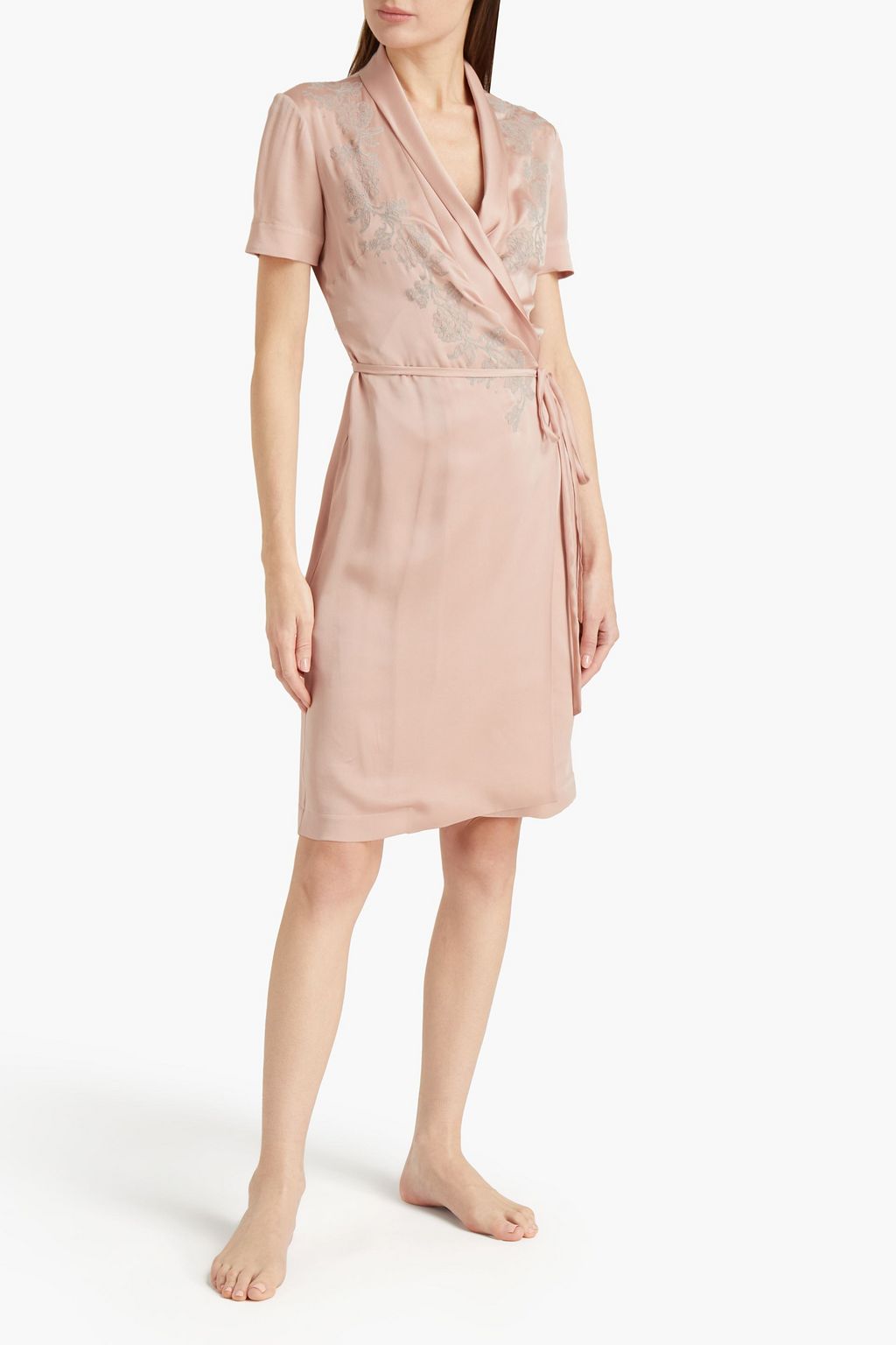 CARINE GILSON Lace-trimmed silk-satin robe