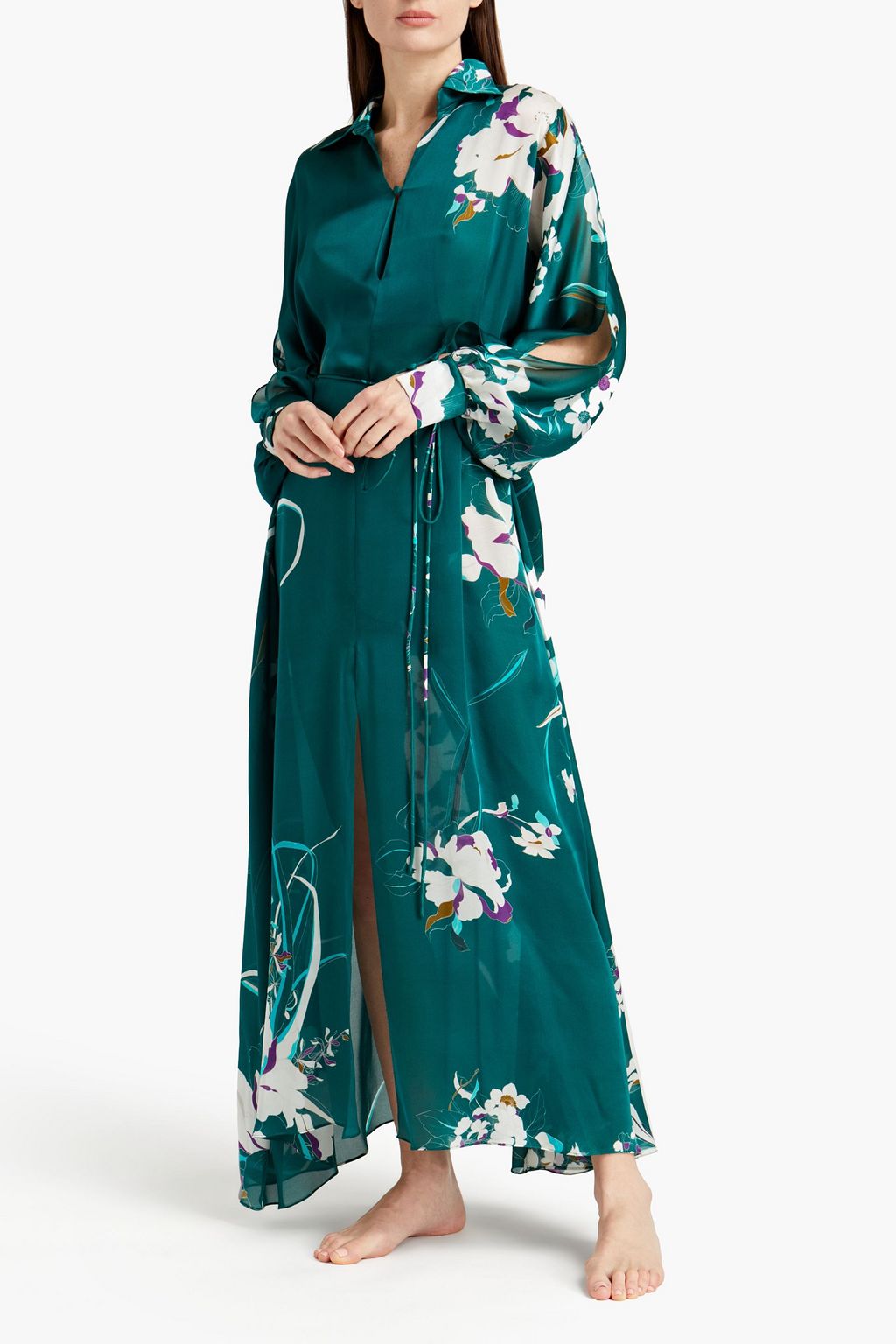 CARINE GILSON Belted floral-print silk robe