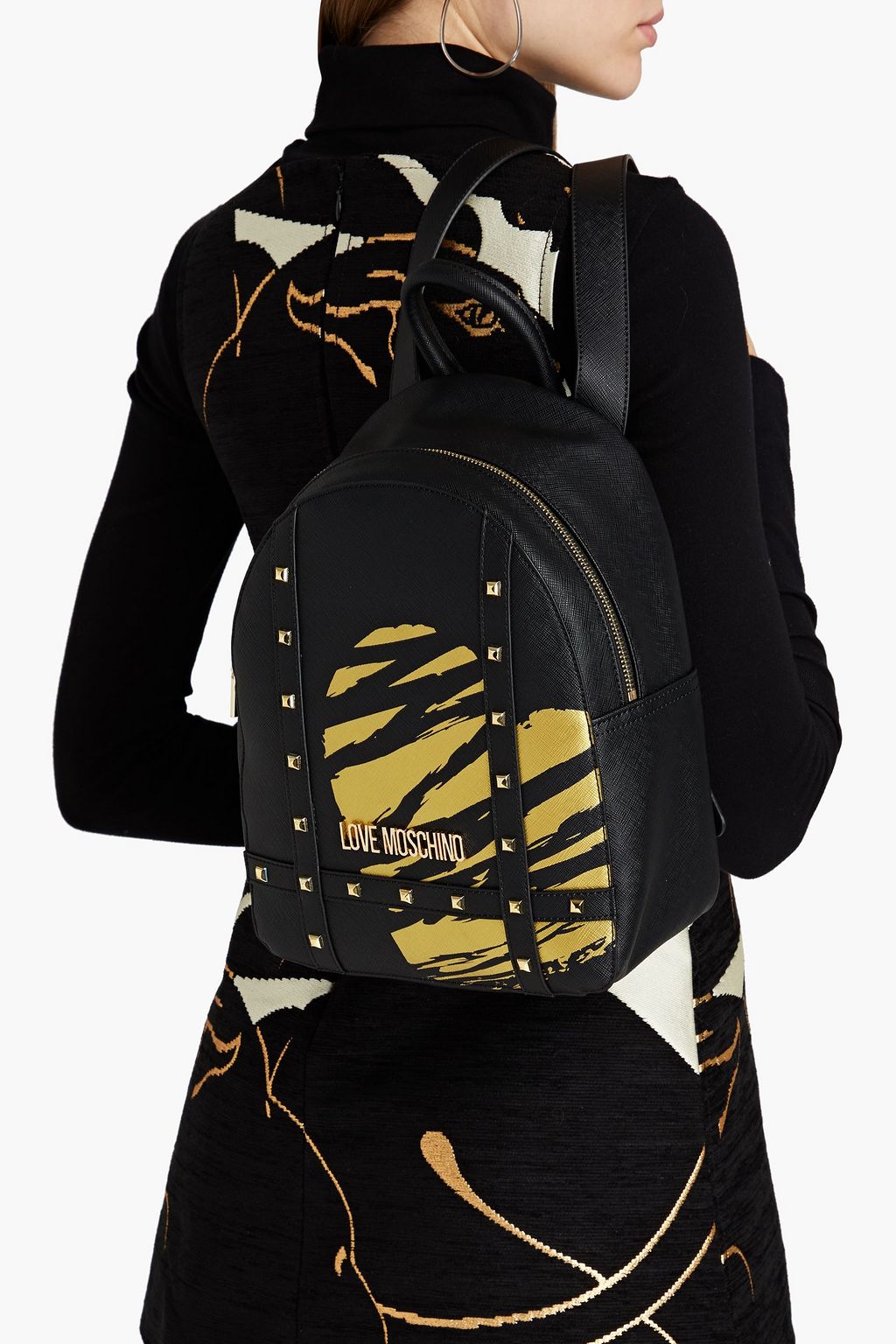 LOVE MOSCHINO Studded printed faux leather backpack