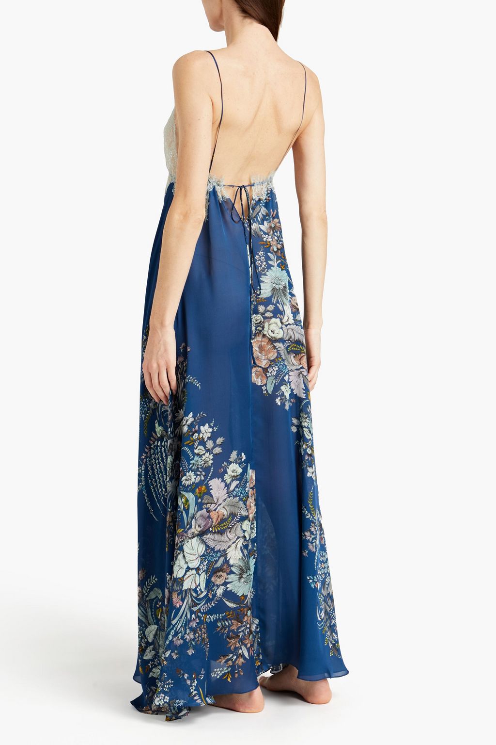 CARINE GILSON Chantilly lace-paneled floral-print silk-chiffon nightdress