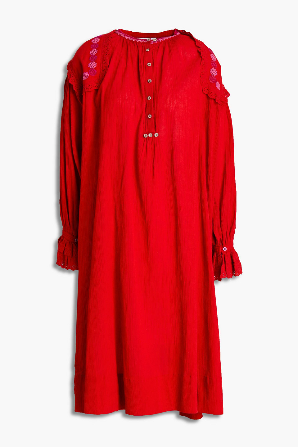 Antik Batik Pietro broderie anglaise-trimmed embroidered crepon dress