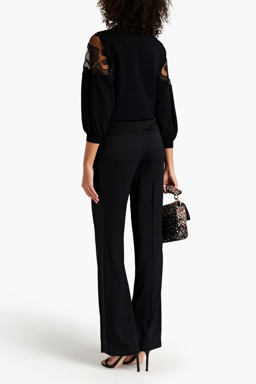 VALENTINO GARAVANI Embellished tulle-paneled knitted sweater
