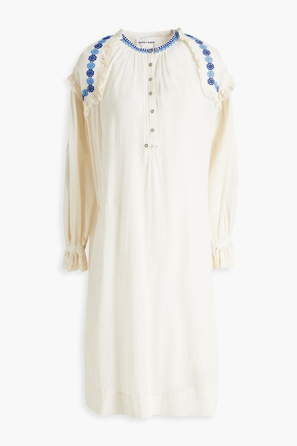 Antik Batik Pietro broderie anglaise-trimmed embroidered crepon dress