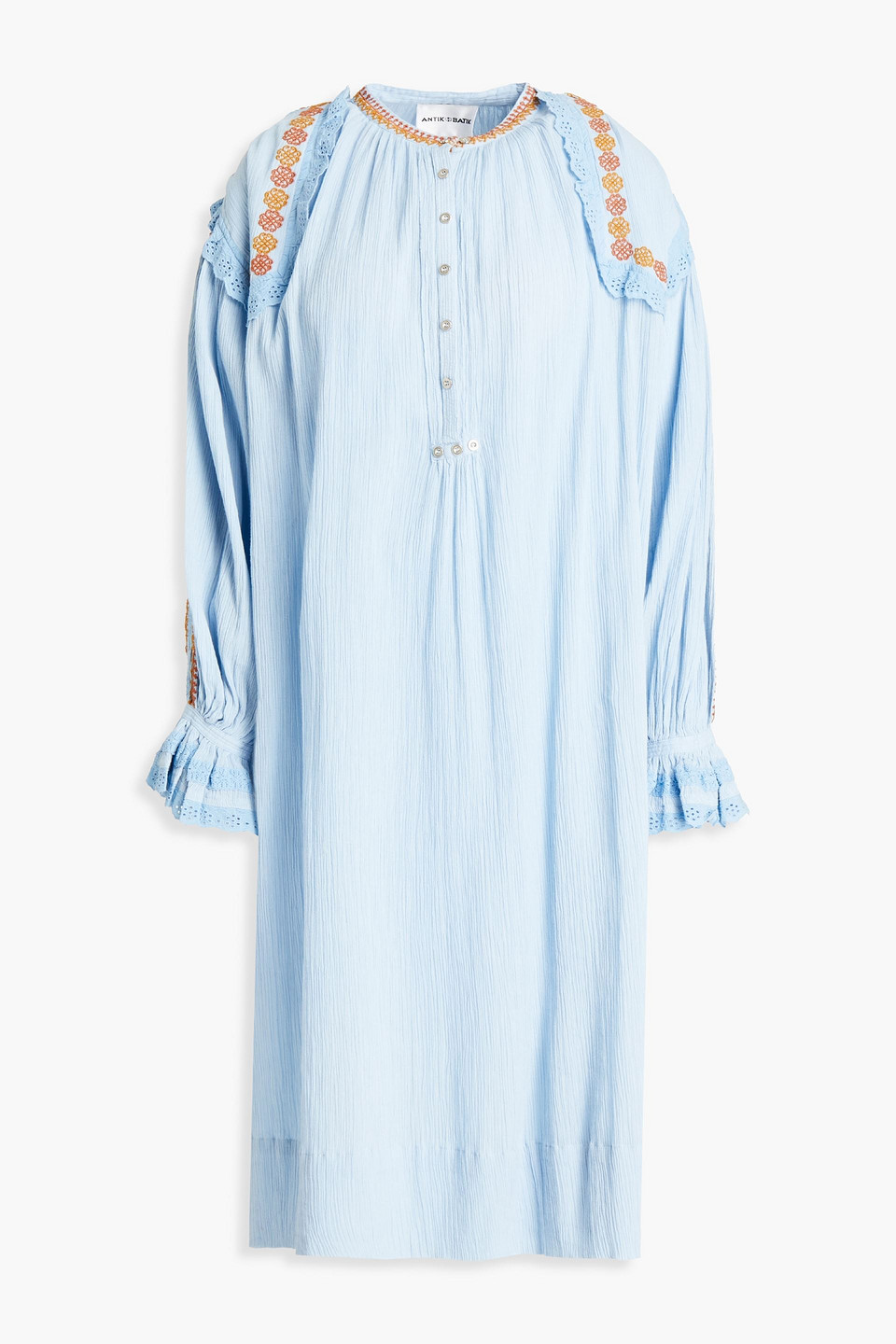 Antik Batik Pietro broderie anglaise-trimmed embroidered crepon dress