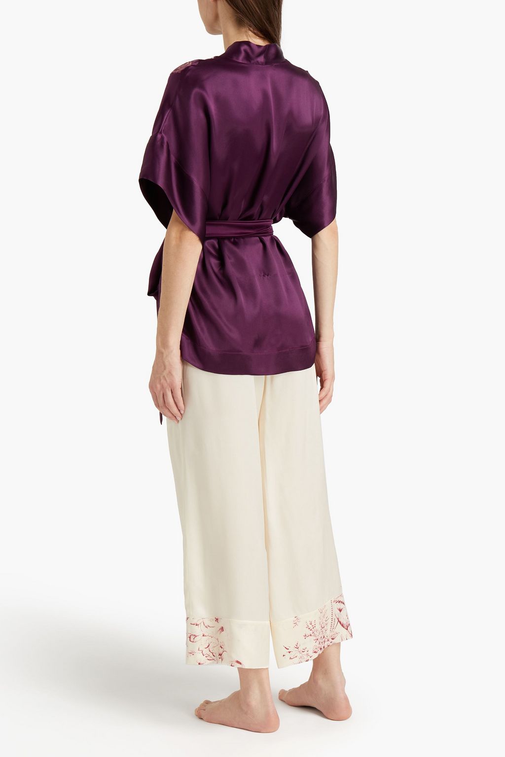 CARINE GILSON Belted lace-trimmed silk-satin robe