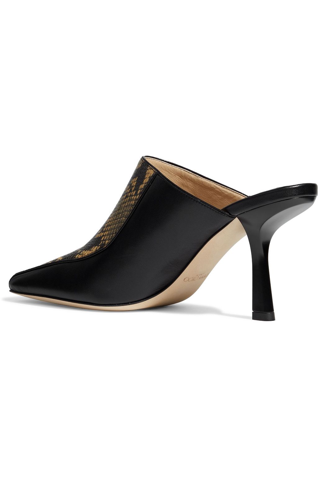 JIMMY CHOO Marcel 85 smooth and snake-effect leather mules