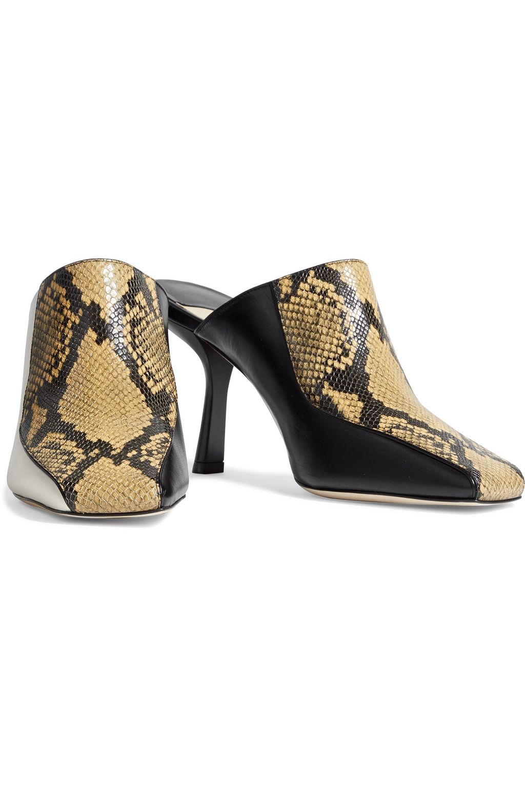JIMMY CHOO Marcel 85 smooth and snake-effect leather mules
